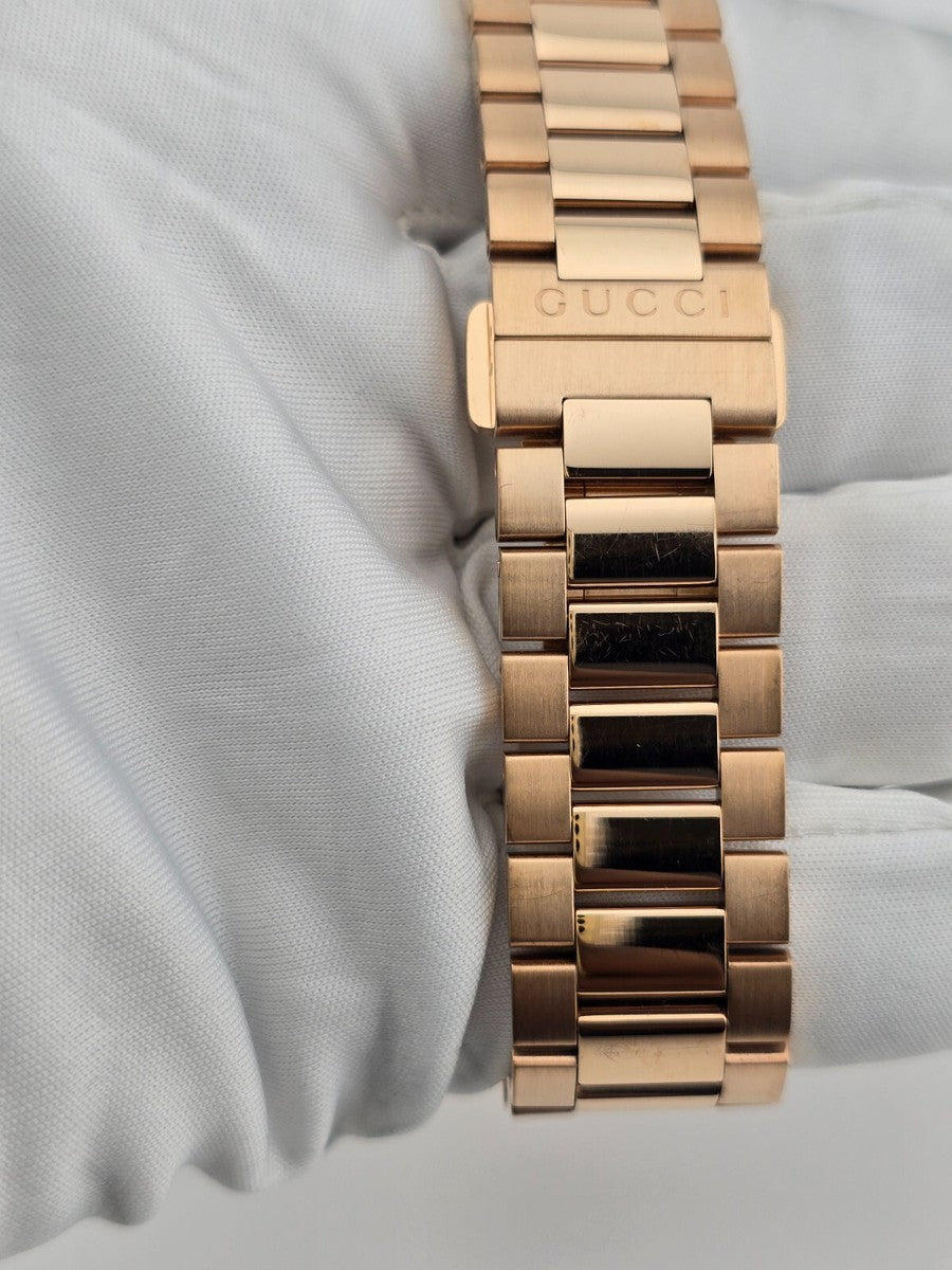 Gucci G Timeless Unisex-Uhr mit rosegoldenem Zifferblatt und rosegoldenem Stahlarmband – YA126482