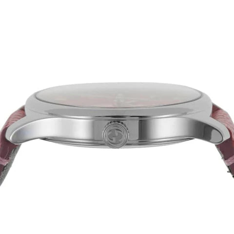 Gucci Damenuhr mit rosa Perlmuttzifferblatt und Lederarmband YA126586