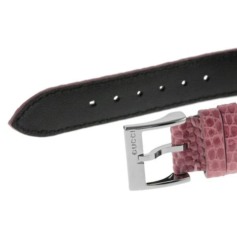 Gucci Damenuhr mit rosa Perlmuttzifferblatt und Lederarmband YA126586