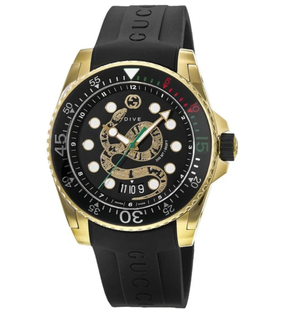 Gucci Dive Quartz – Schwarzes Zifferblatt – Schwarzes Kautschukarmband – Uhr für Herren – YA136219