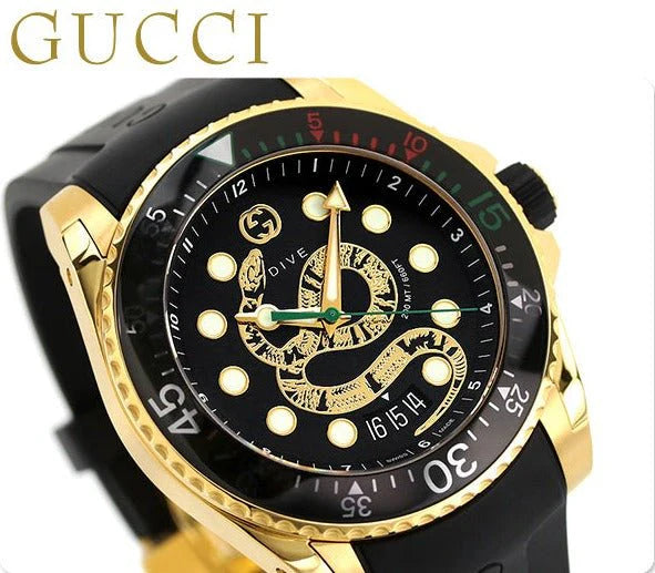 Gucci Dive Quartz – Schwarzes Zifferblatt – Schwarzes Kautschukarmband – Uhr für Herren – YA136219