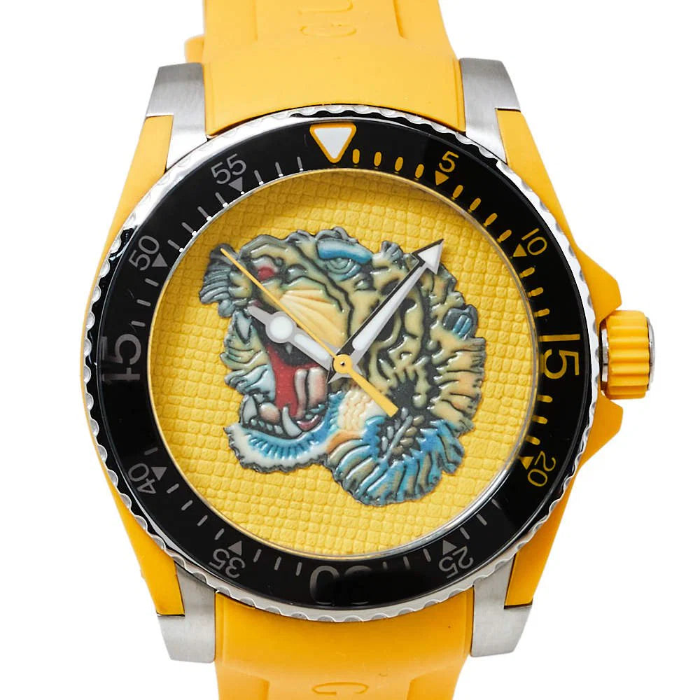 Gucci Dive Tiger – Gelbes Zifferblatt – Gelbes Kautschukarmband – Uhr für Herren – YA136317, Herrenuhr