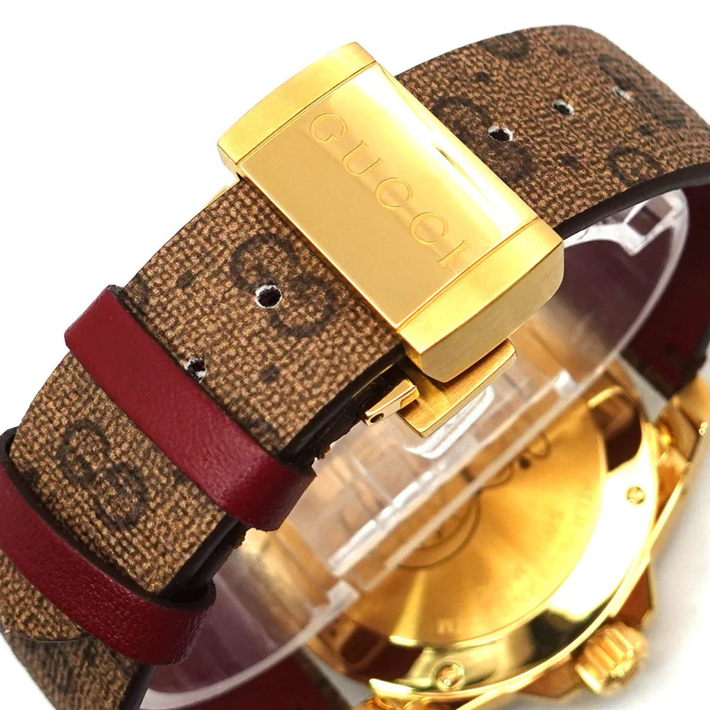 Gucci Dive Doraemon Quarzuhr mit braunem Zifferblatt und braunem Lederarmband für Herren – YA136335