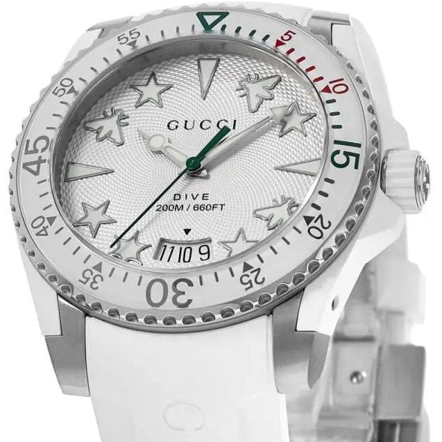 Gucci Taucheruhr mit Quarzwerk, weißem Zifferblatt und weißem Kautschukarmband für Herren - YA136337