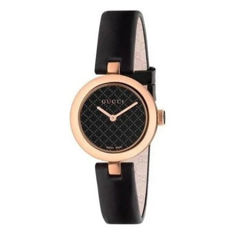 Gucci Diamantissima Quarzuhr mit schwarzem Zifferblatt und schwarzem Lederarmband für Damen – YA141401m Damenuhr