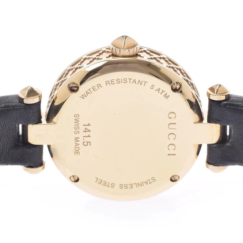 Gucci Diamantissima Damenuhr mit Perlmuttzifferblatt und schwarzem Lederarmband - YA141505