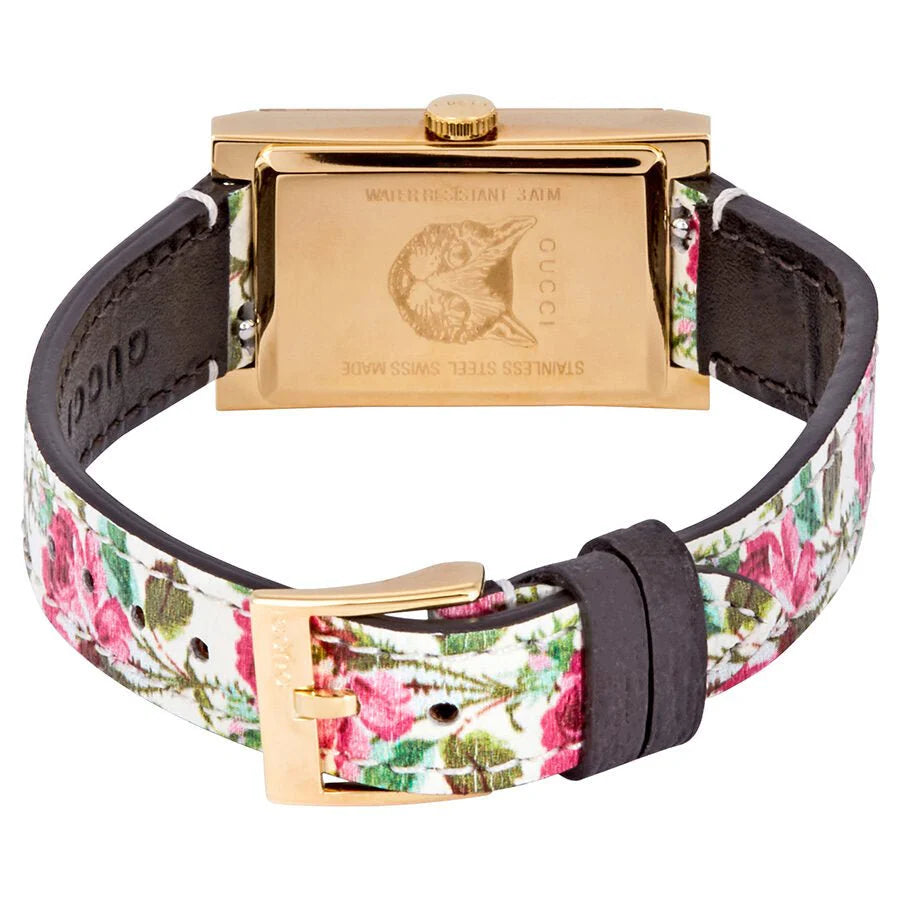 Gucci G-Frame Florales Perlmutt-Zifferblatt mit weißem Lederarmband für Damen – YA147406, Damenuhr