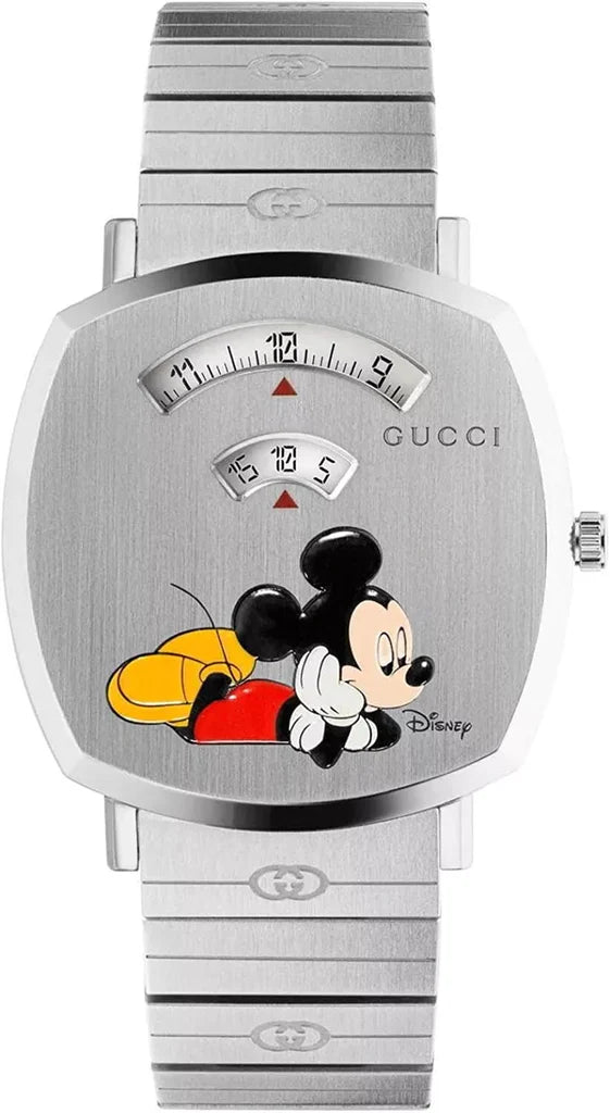 Gucci Grip x Disney Quarzuhr, silbernes Zifferblatt, silbernes Edelstahlarmband, Unisex - YA157419