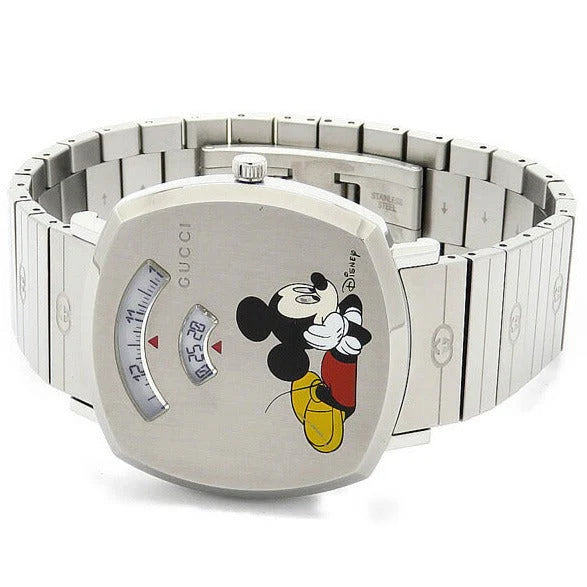 Gucci Grip x Disney Quarzuhr, silbernes Zifferblatt, silbernes Edelstahlarmband, Unisex - YA157419