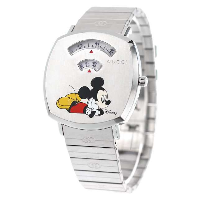 Gucci Grip x Disney Quarzuhr, silbernes Zifferblatt, silbernes Edelstahlarmband, Unisex - YA157419