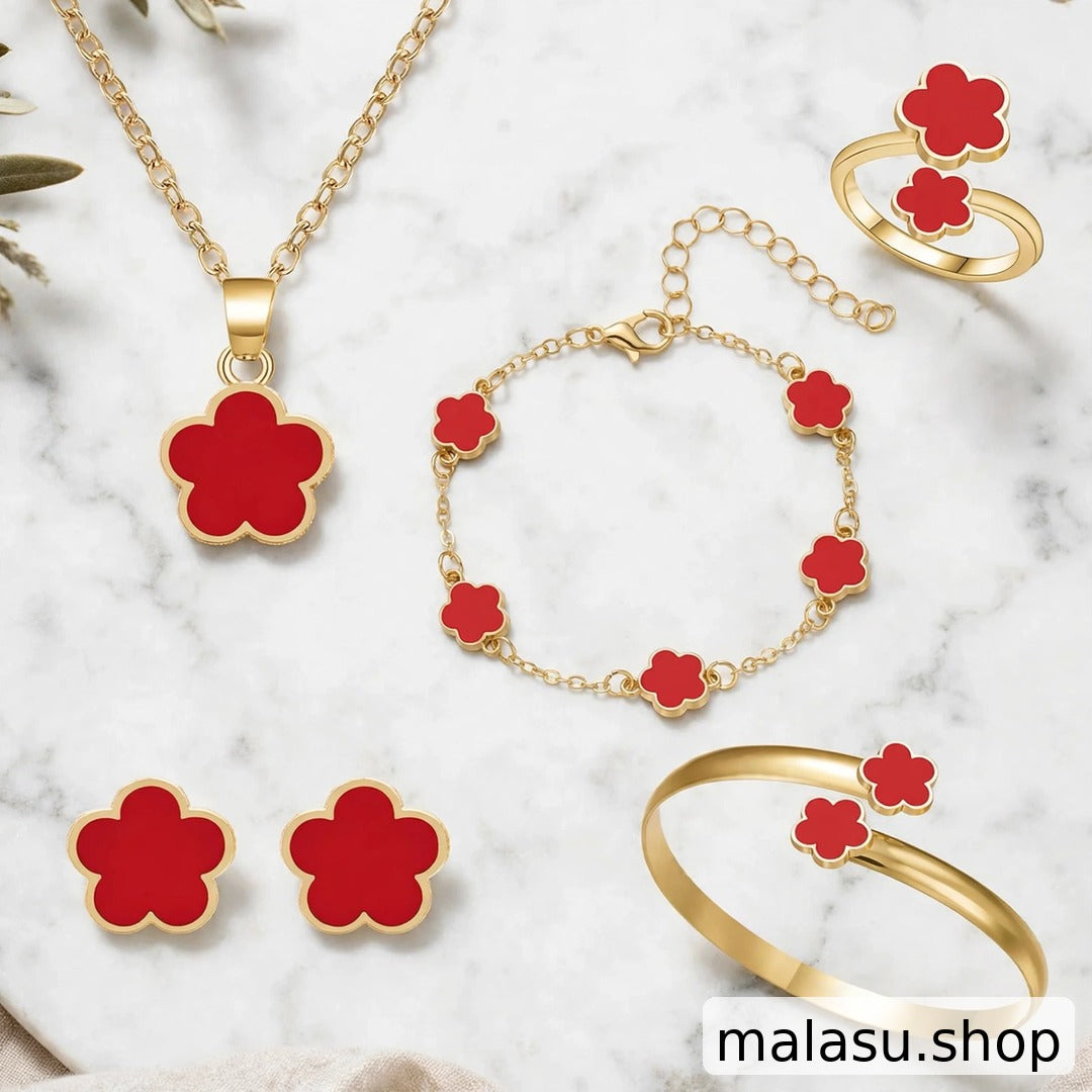 Flower Power - 5-teiliges Schmuckset in verschiedenen Farben