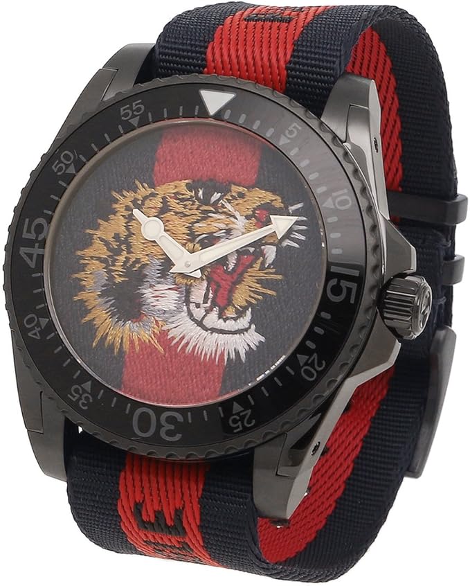 Gucci Dive Tiger – Zifferblatt zweifarbig Nylon Armband Uhr YA136215 – Herrenuhr