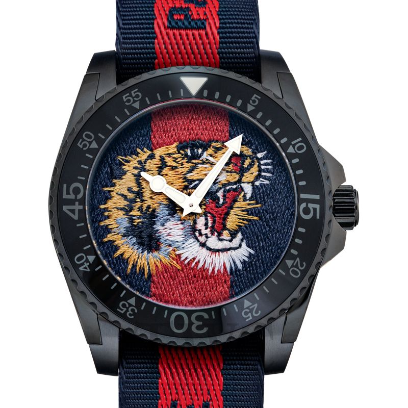Gucci Dive Tiger – Zifferblatt zweifarbig Nylon Armband Uhr YA136215 – Herrenuhr
