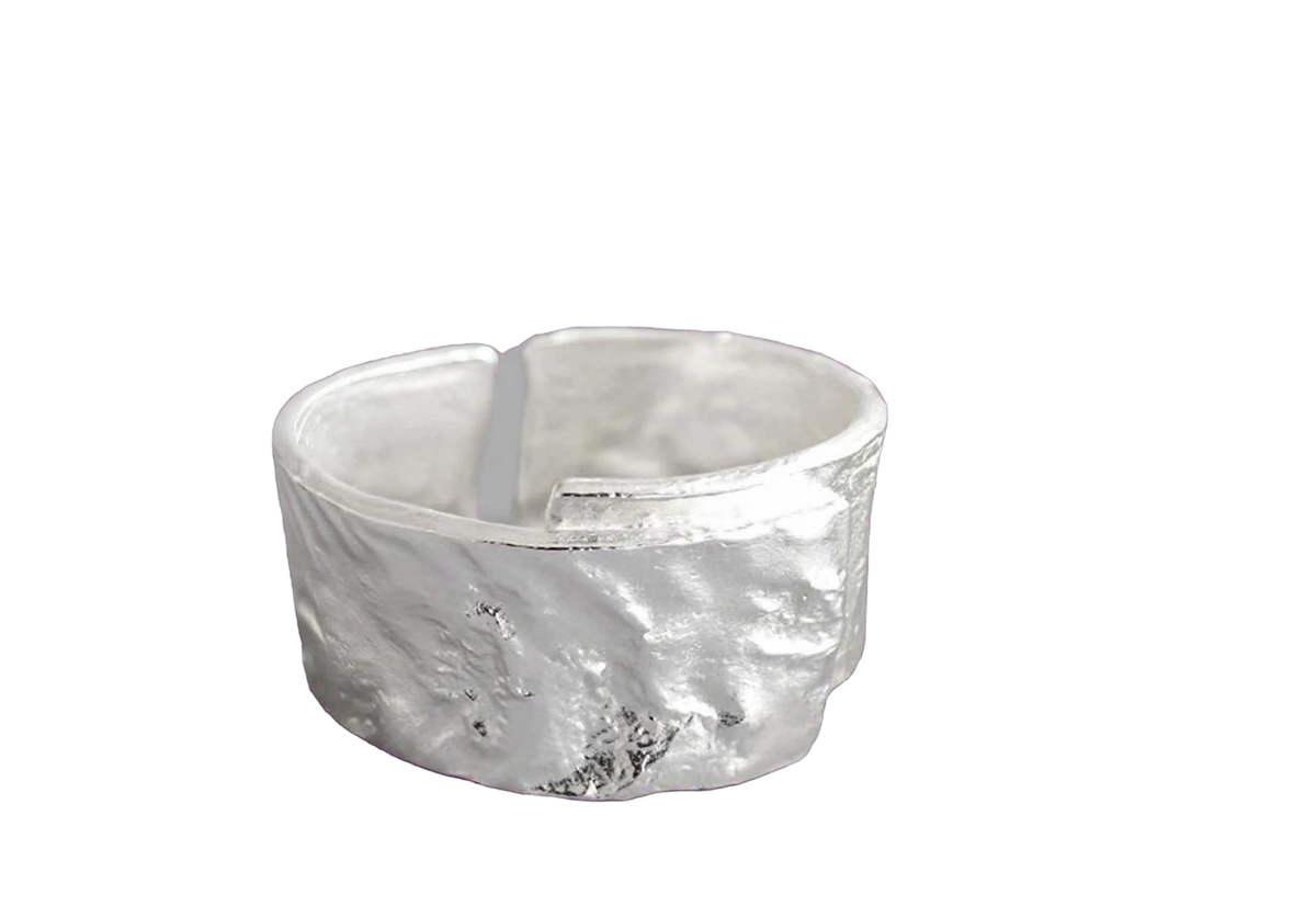 Elodia- Breiter rauer -Ring , 925 Silber, in Silber und Goldlook, Größenvariabel