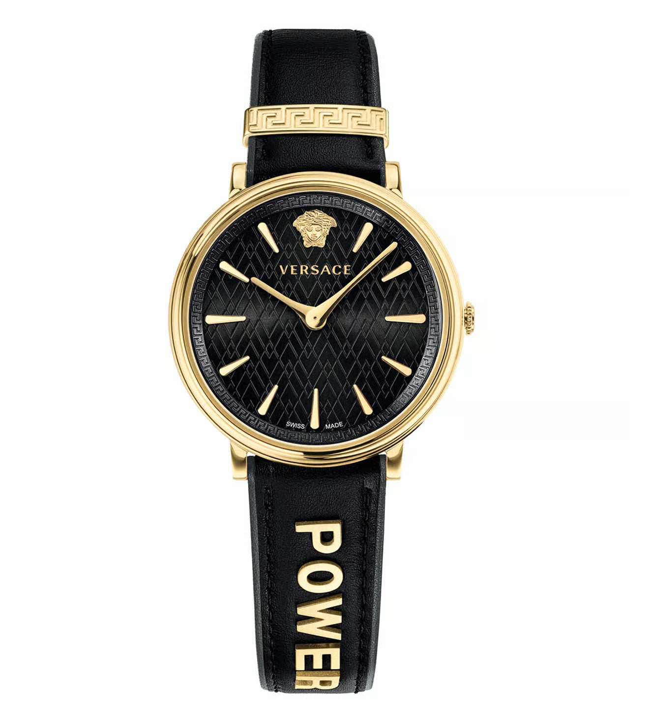 Versace V Circle Quarz Schwarzes Zifferblatt Lederarmbanduhr für Damen – VBP04017