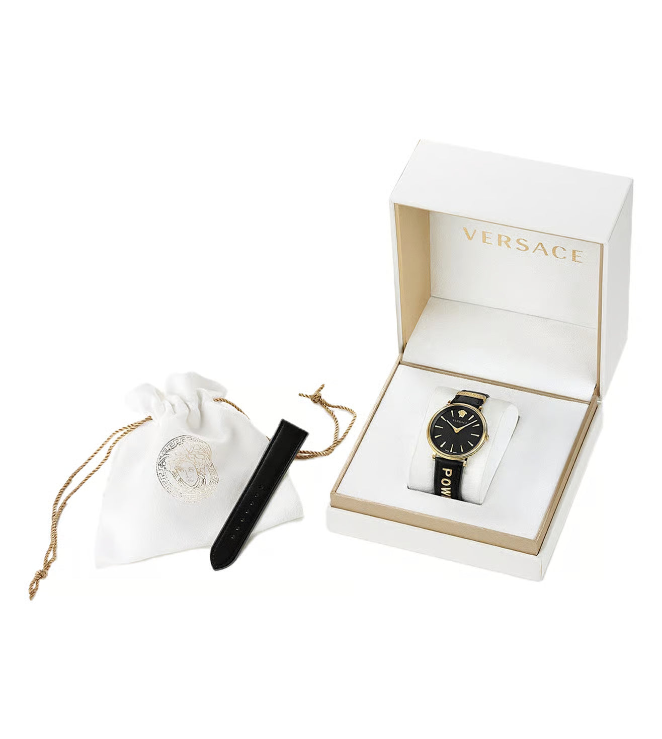 Versace V Circle Quarz Schwarzes Zifferblatt Lederarmbanduhr für Damen – VBP04017