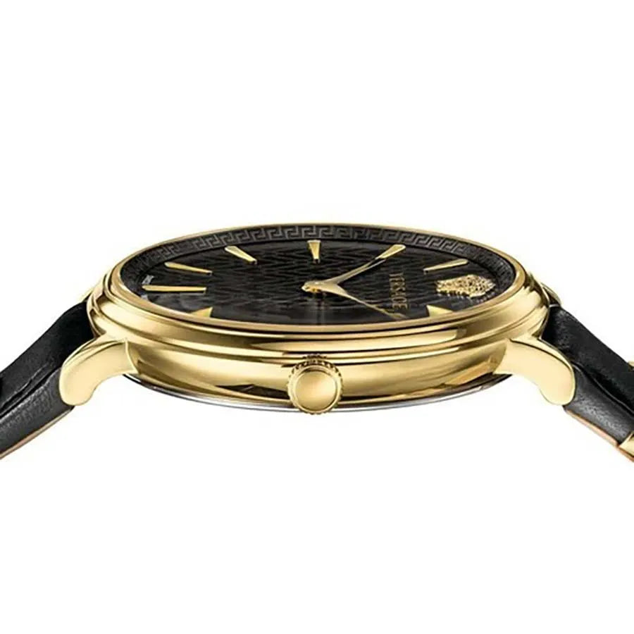 Versace V Circle Quarz Schwarzes Zifferblatt Lederarmbanduhr für Damen – VBP04017
