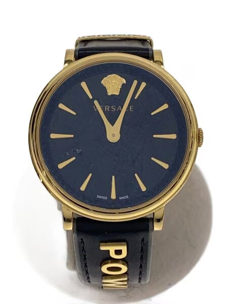 Versace V Circle Quarz Schwarzes Zifferblatt Lederarmbanduhr für Damen – VBP04017