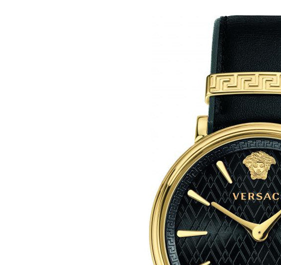 Versace V Circle Quarz Schwarzes Zifferblatt Lederarmbanduhr für Damen – VBP04017
