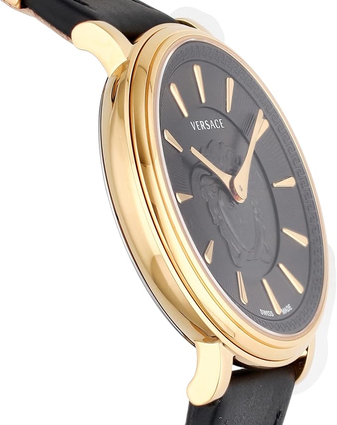 Versace V Circle Quarz Schwarzes Zifferblatt Lederarmbanduhr für Damen – VBP04017