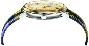 Versace V-Circle The Clans Edition Damenuhr mit silbernem Zifferblatt und mehrfarbigem Lederarmband – VE8100118