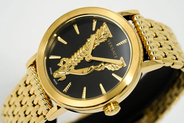 Versace Virtus Quarzuhr mit Schwarzes Zifferblatt und Metallarmband für Damen – VEHC00619, Damenuhr