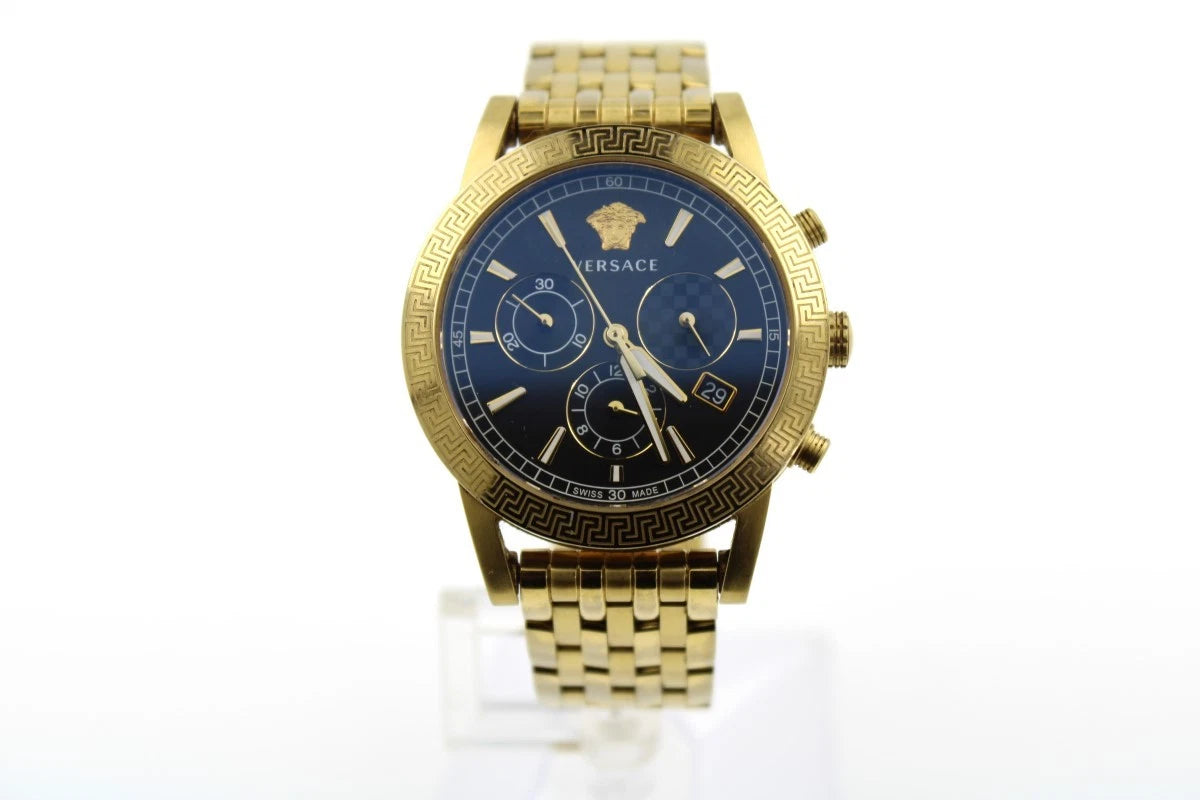 Versace VELT00419 Swiss Chronograph Goldenes Gehäuse und Metallarmband, Schwarzes Ziffernblatt 40mm, Herrenuhr