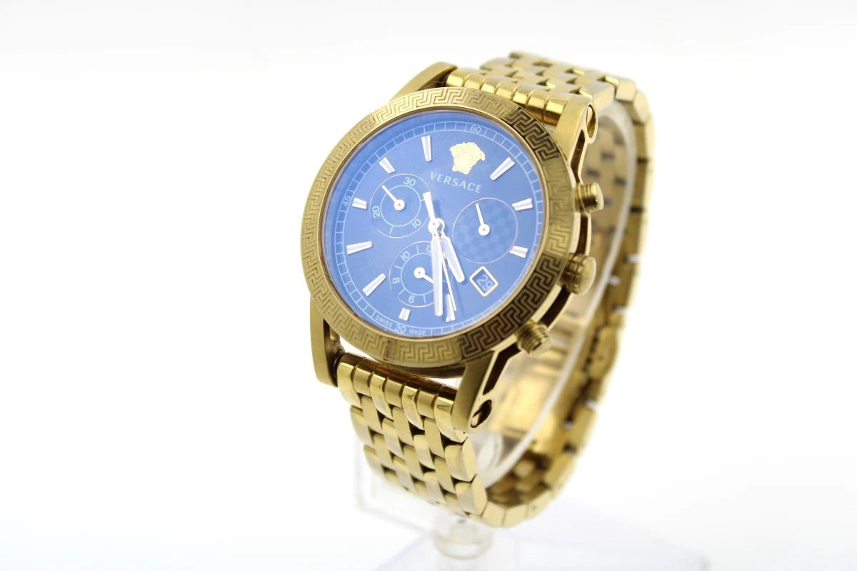 Versace VELT00419 Swiss Chronograph Goldenes Gehäuse und Metallarmband, Schwarzes Ziffernblatt 40mm, Herrenuhr