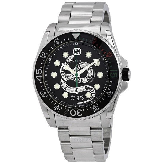 Gucci Dive Snake Schwarze Zifferblatt Silber Metallarmband , Uhr für Herren – YA136218