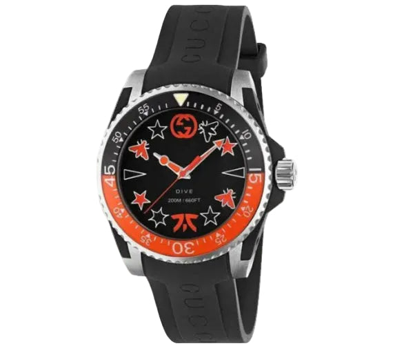 Gucci Dive Limited Edition Unisex-Uhr mit schwarzem Zifferblatt und schwarzem Kautschukarmband - YA136333