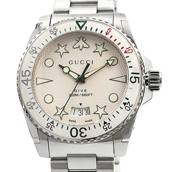 Gucci Taucheruhr mit Quarzwerk, weißem Zifferblatt und silbernem Edelstahlarmband für Herren - YA136336