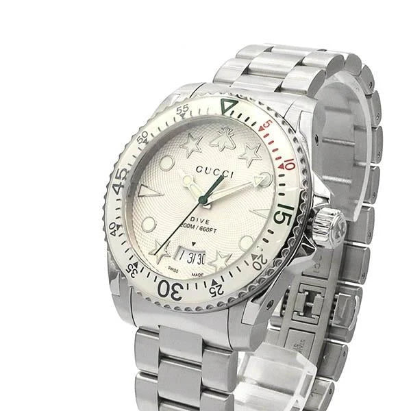 Gucci Taucheruhr mit Quarzwerk, weißem Zifferblatt und silbernem Edelstahlarmband für Herren - YA136336