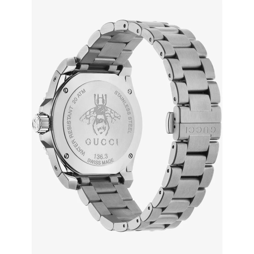 Gucci Taucheruhr mit Quarzwerk, weißem Zifferblatt und silbernem Edelstahlarmband für Herren - YA136336