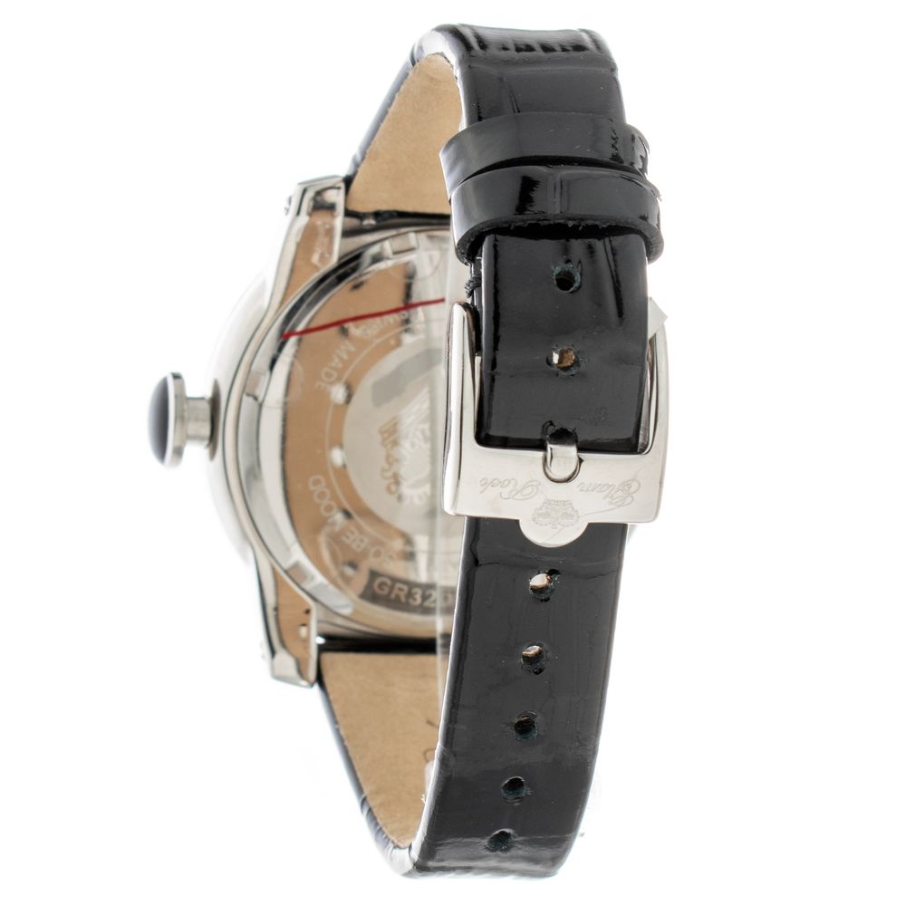 Black Leather Dress Watch, Damenuhr Glam Rock