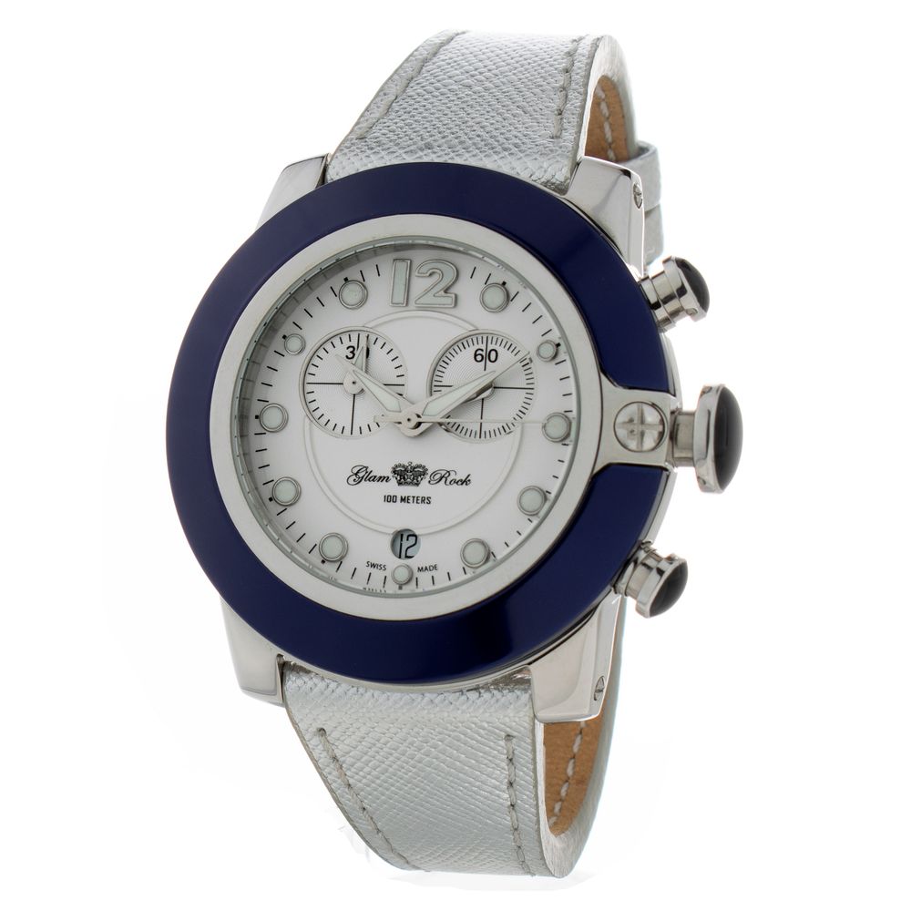 Silver Leather Dress Watch, Glam Rock Damenuhr