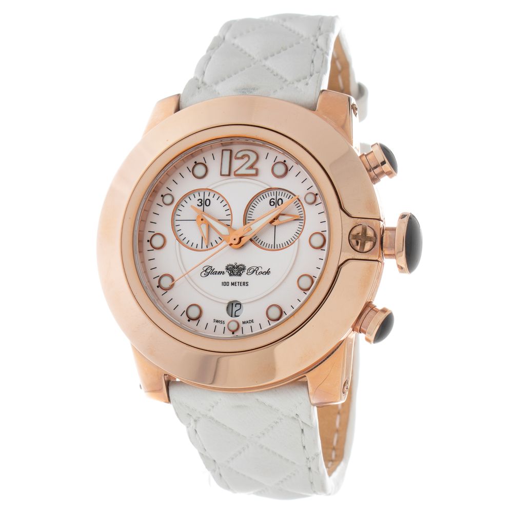 White Leather Dress Watch, Glam Rock Damenuhr