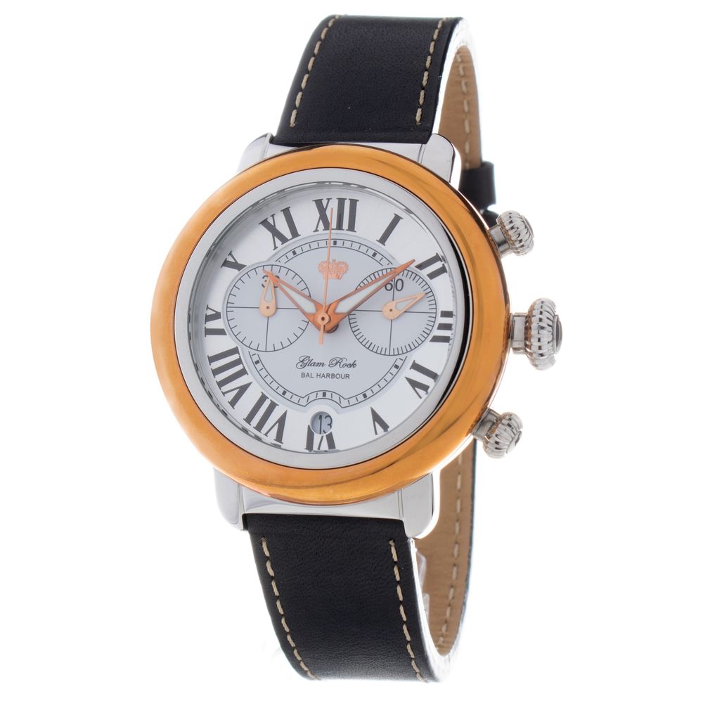 Black Leather Dress Watch, Glam Rock Damenuhr