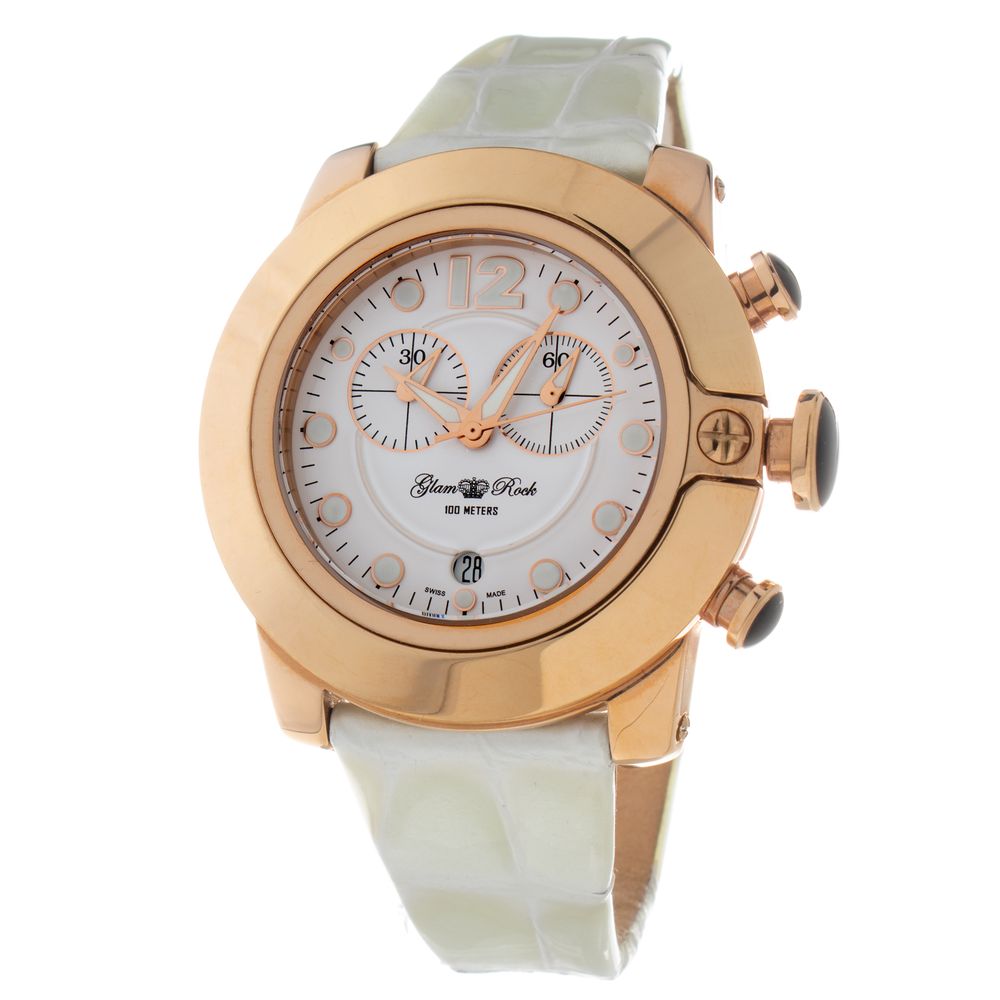 White Leather Dress Watch, Glam Rock Damenuhr