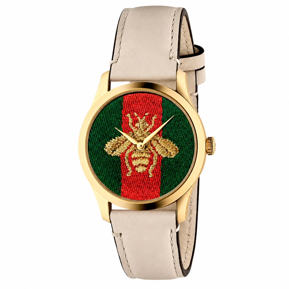 Beige Leather Dress Watch, Damenuhr Gucci