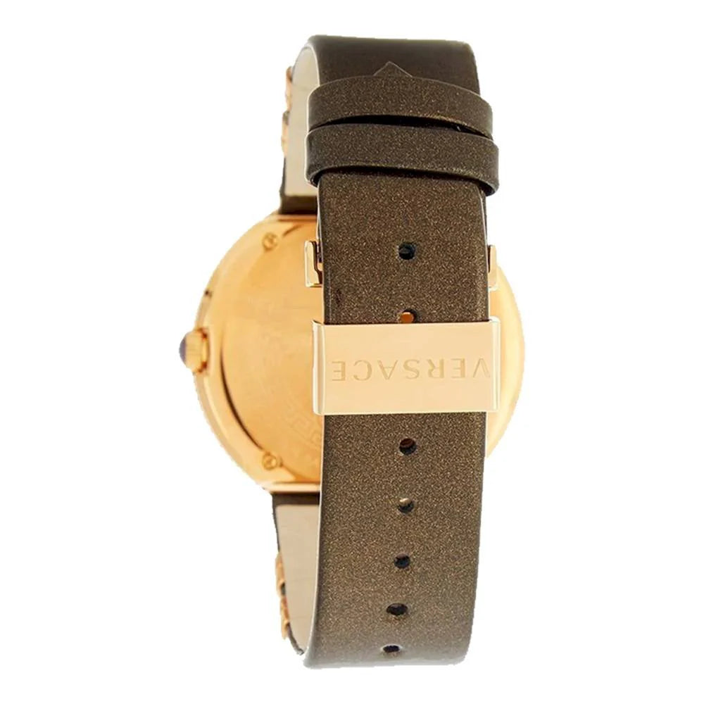 Versace V Metal Icon Damenuhr mit goldenem Zifferblatt und braunem Armband – VLC130016