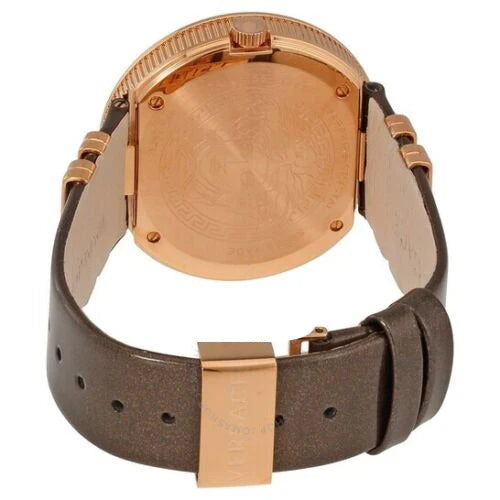 Versace V Metal Icon Damenuhr mit goldenem Zifferblatt und braunem Armband – VLC130016