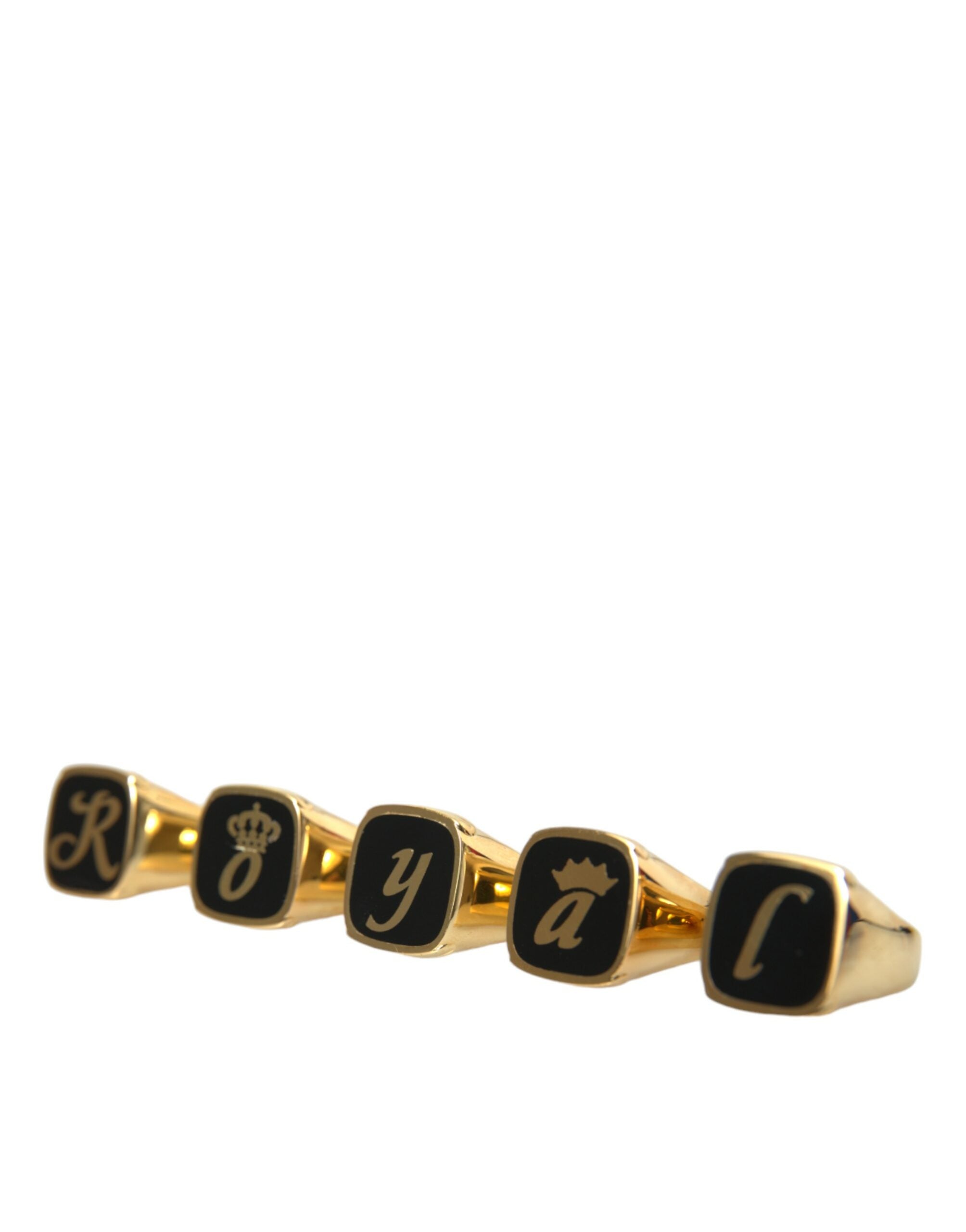 Gold Brass ROYAL Enamel Set of 5 Ring, Fingerring
