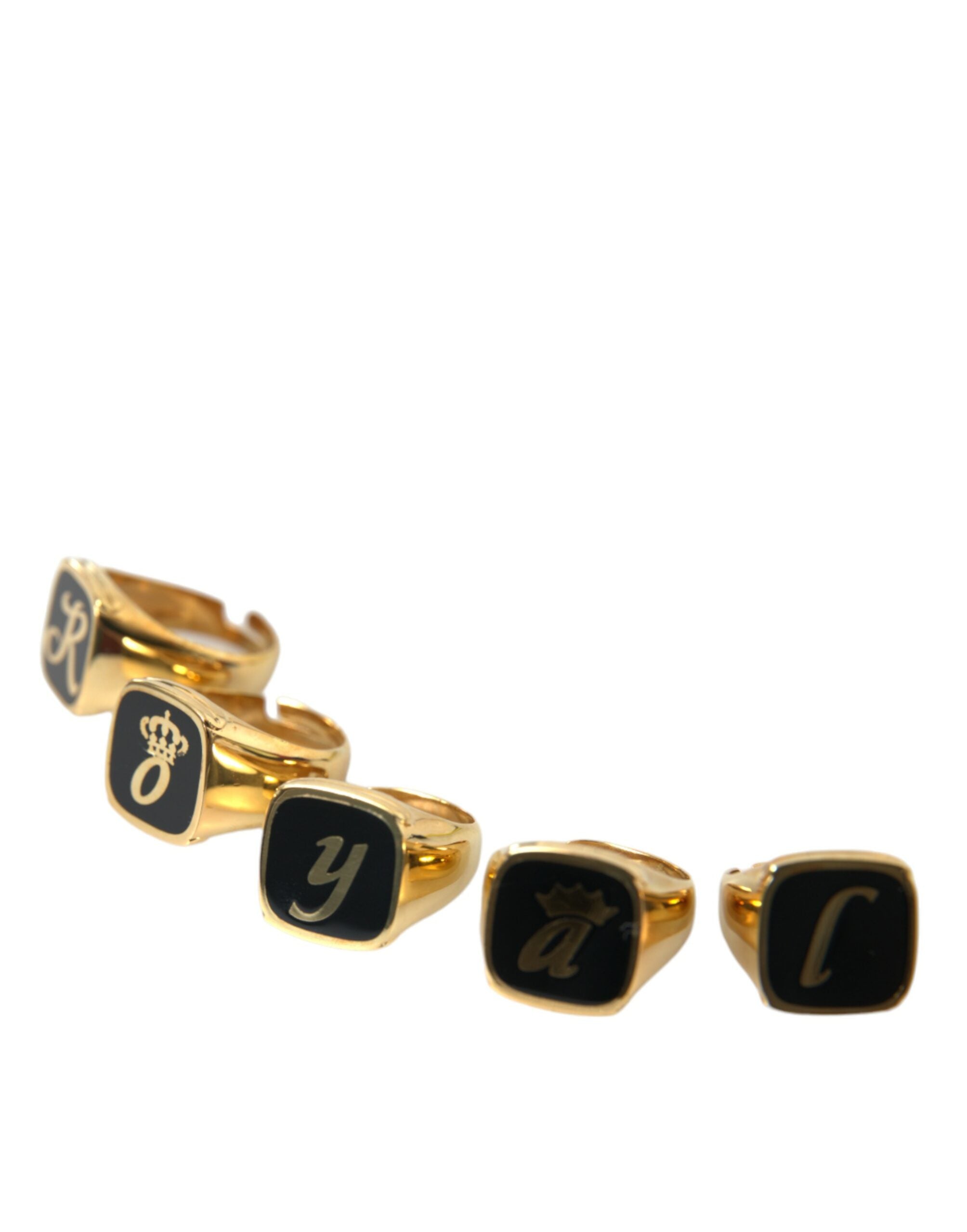 Gold Brass ROYAL Enamel Set of 5 Ring, Fingerring