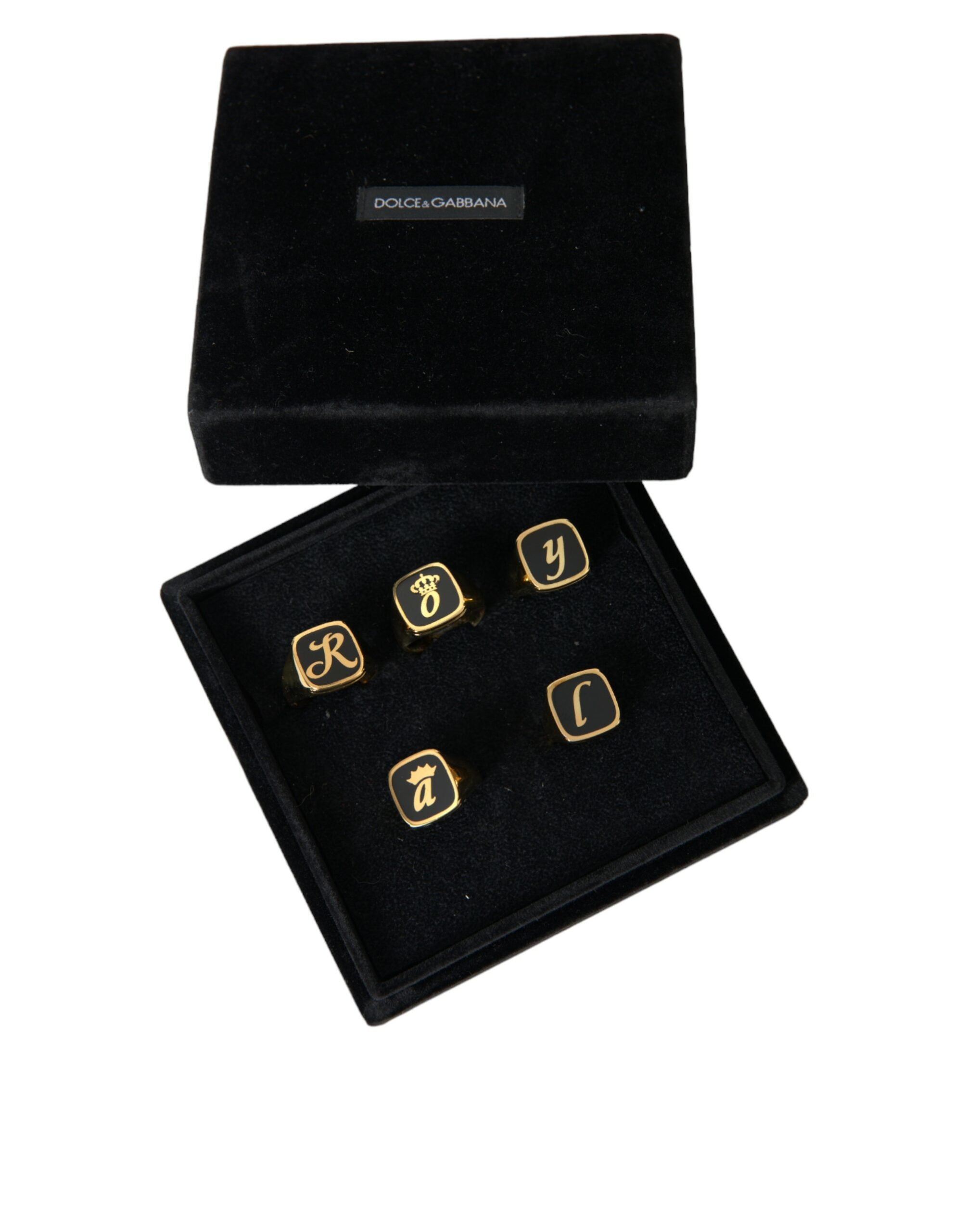 Gold Brass ROYAL Enamel Set of 5 Ring, Fingerring