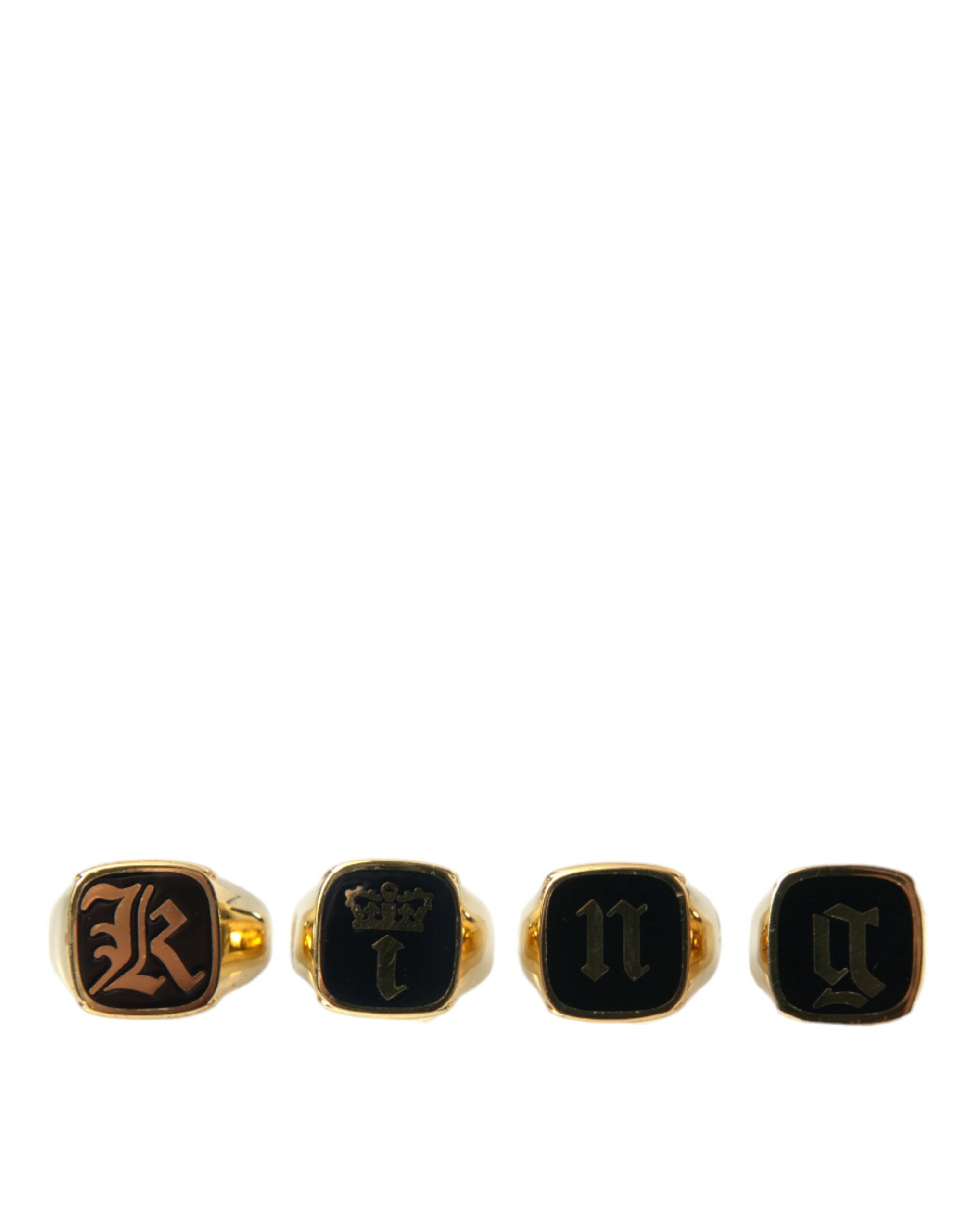 Gold Brass KING Enamel Set of 4 Ring, Fingerring