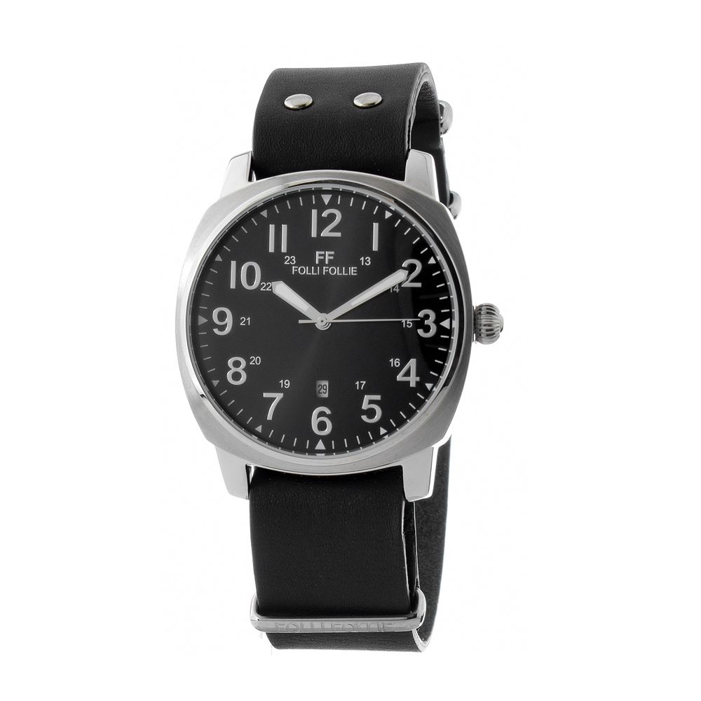 Black Leather Dress Watch, Folli Folli Damenuhr