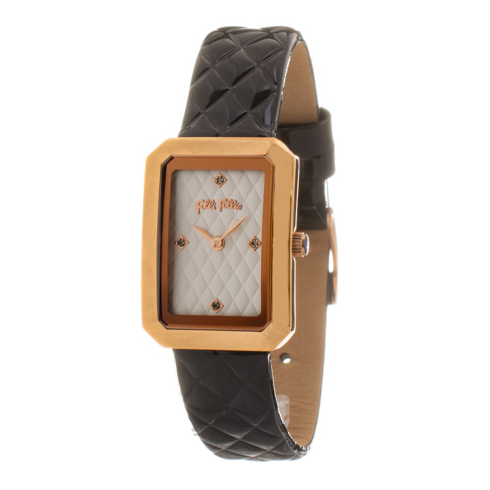 Black Leather Dress Watch, Folli Folli Damenuhr