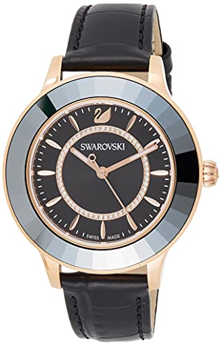 Swarovski Octea Lux Damenuhr mit schwarzem Zifferblatt und schwarzem Lederarmband - 5414410
