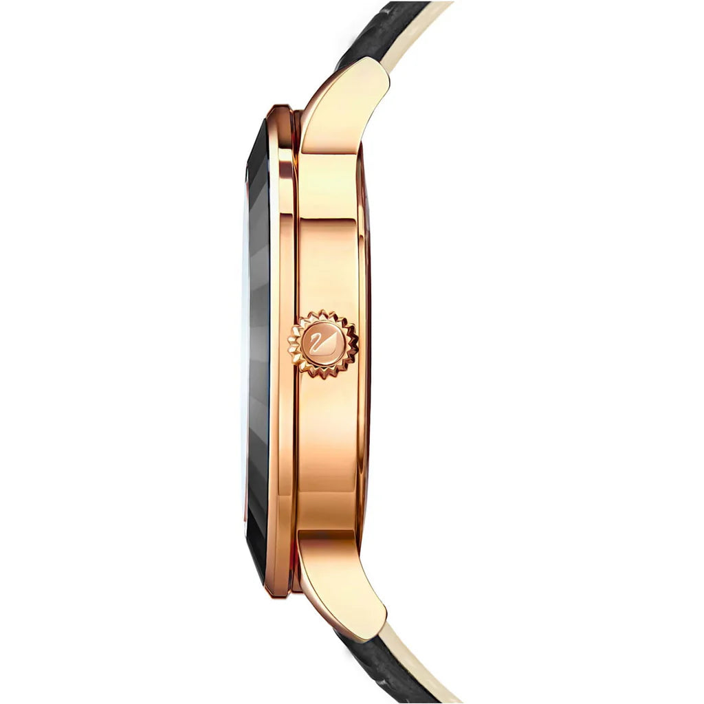 Swarovski Octea Lux Damenuhr mit schwarzem Zifferblatt und schwarzem Lederarmband - 5414410