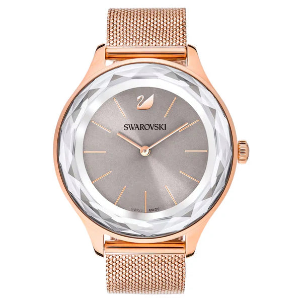 Swarovski Octea Nova Damenuhr mit grauem Zifferblatt und goldenem Mesh-Armband - 5451634